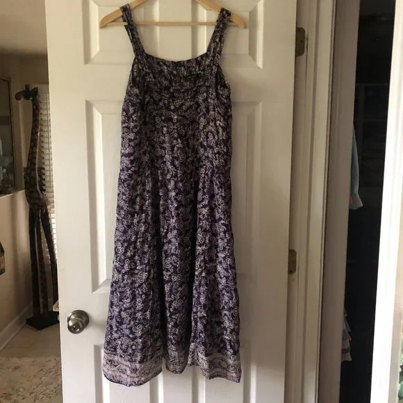 Natalie Martin for Barneys New York 100% Silk Purple Floral Midi Dress -Size S - Picture 1 of 6